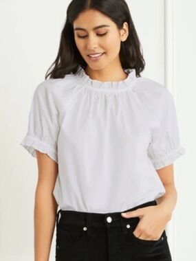 Hill House White Cotton Blend Ruffle Short Puff Sleeve Kit Blouse Top Sz. XL